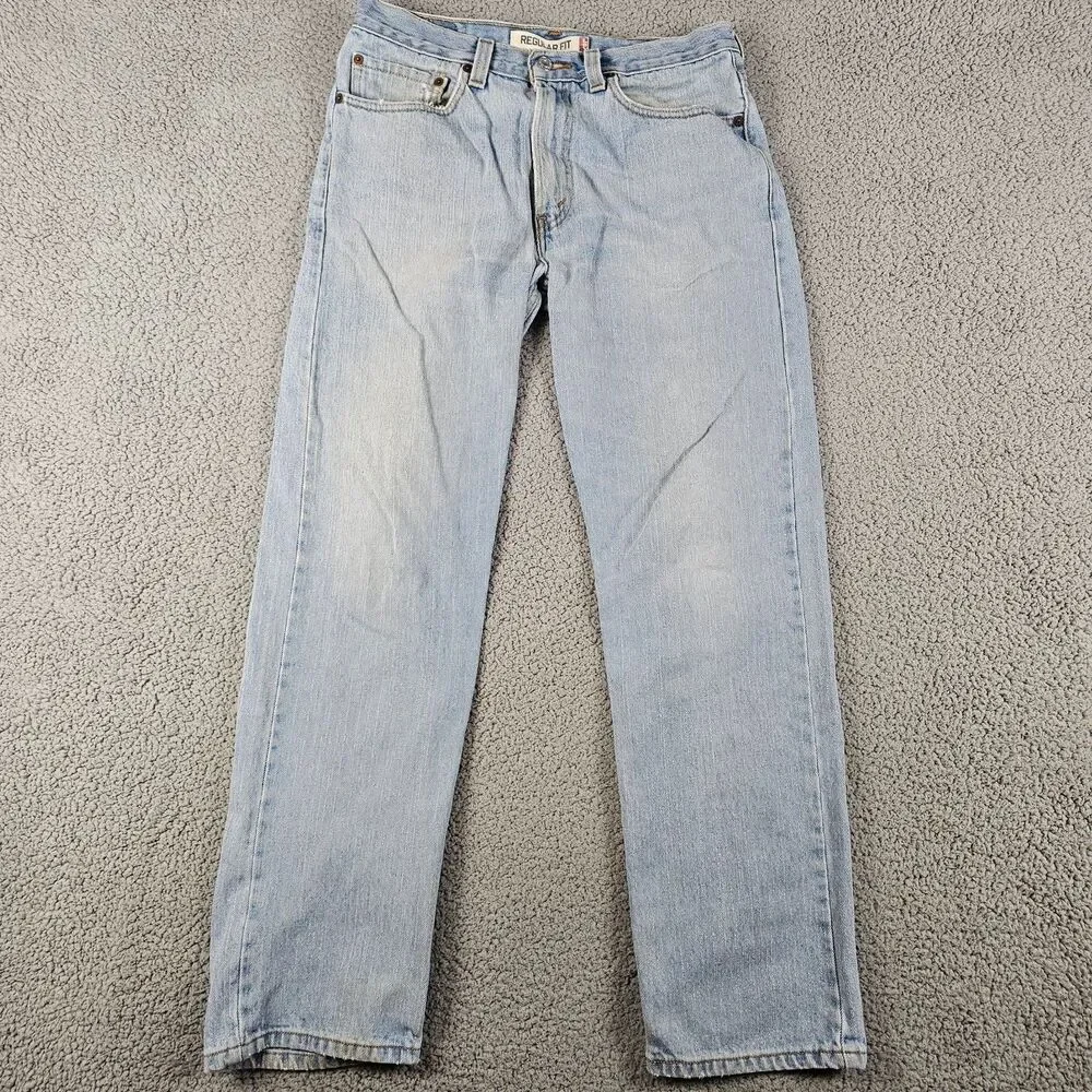 Levis 505 Jeans Mens 31x30 Blue Light Wash Regular Straight Workwear Distressed